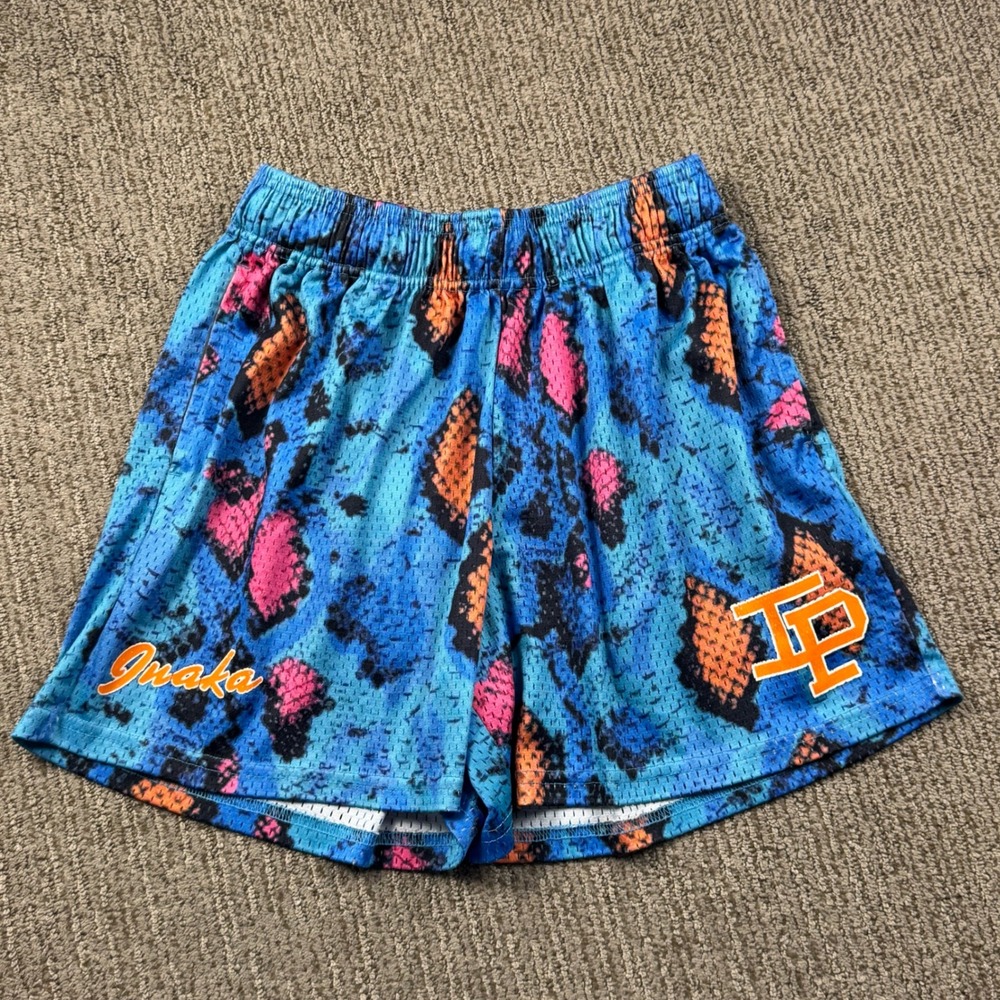 Inaka Power Mesh Basketball Shorts Blue Python Womens M Reptile Print Colorful